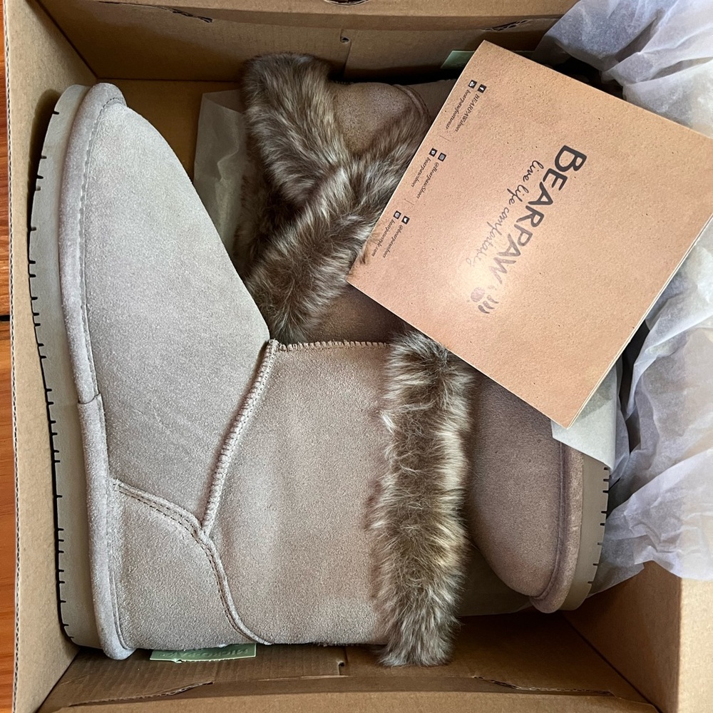 BearPaw Women's Helaina Never Wet Waterproof Ankle Slip On Fur Boots